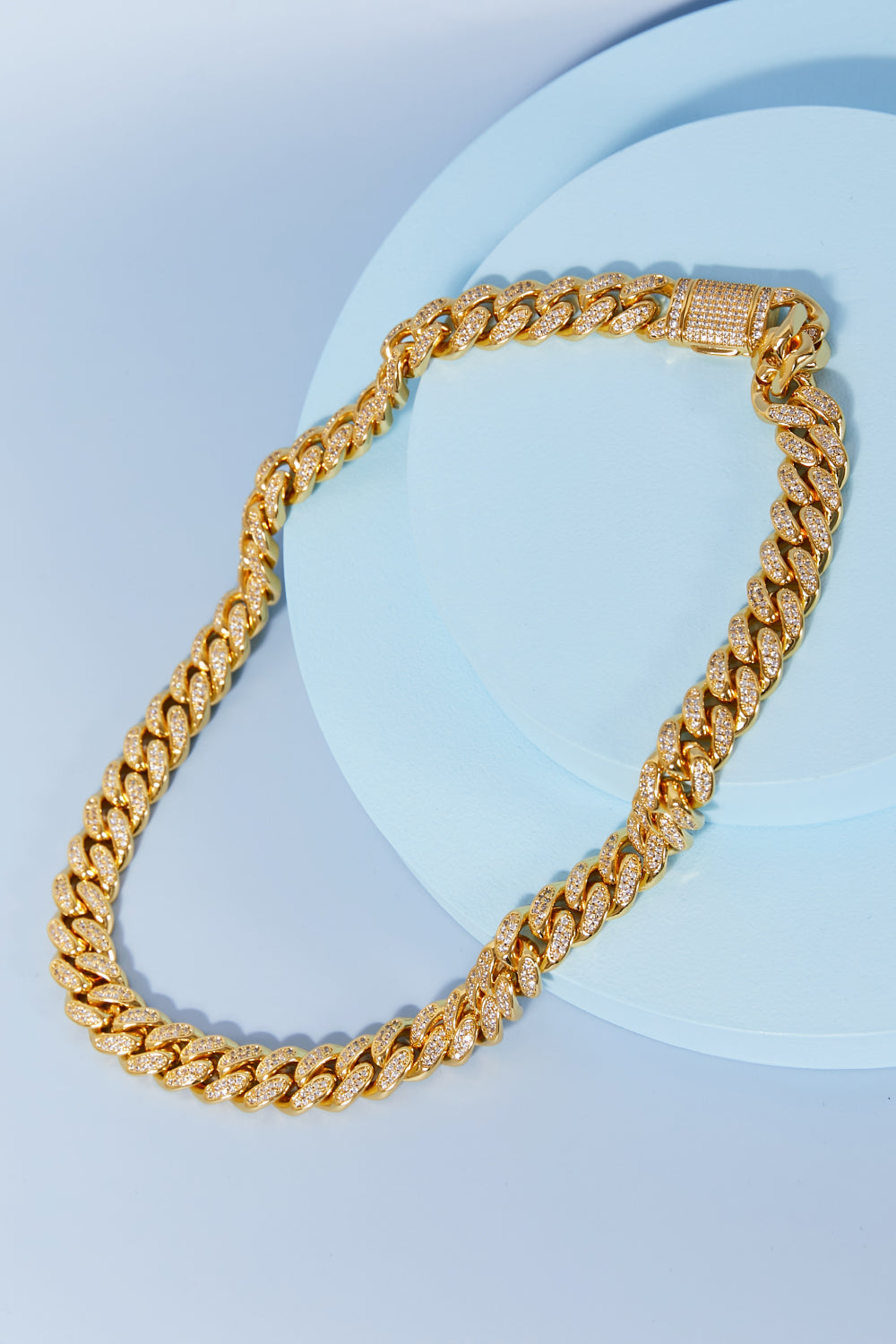 LuxeHaven brass curb chain necklace with sparkling cubic zirconia accents and polished statement chain design.
