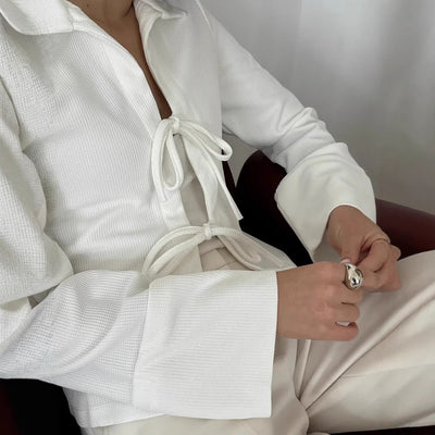 Women's Long Sleeve Lapel Tied Fashionable Jacket