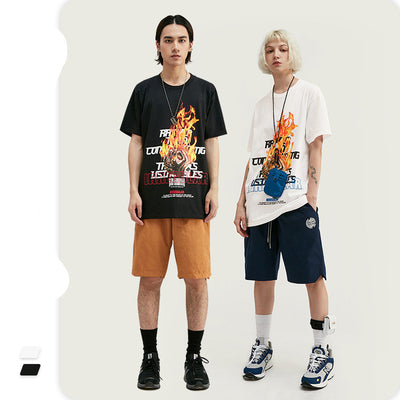 Flame Skull Print Men's Short Sleeve