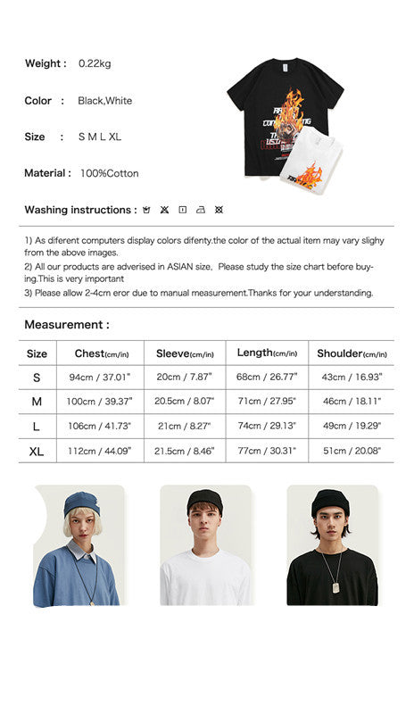 Flame Skull Print Men's Short Sleeve