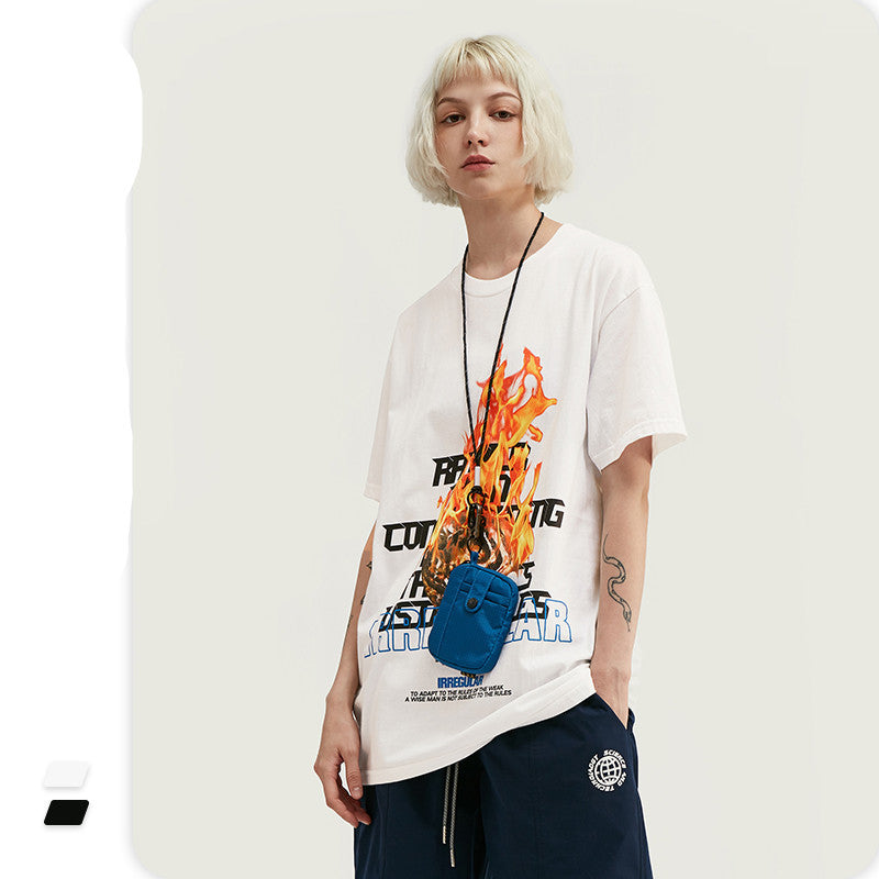 Flame Skull Print Men's Short Sleeve