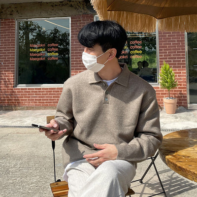 Men’s Polo Collar Knit Sweater | Classic Long-Sleeve Winter Style – LuxeHaven