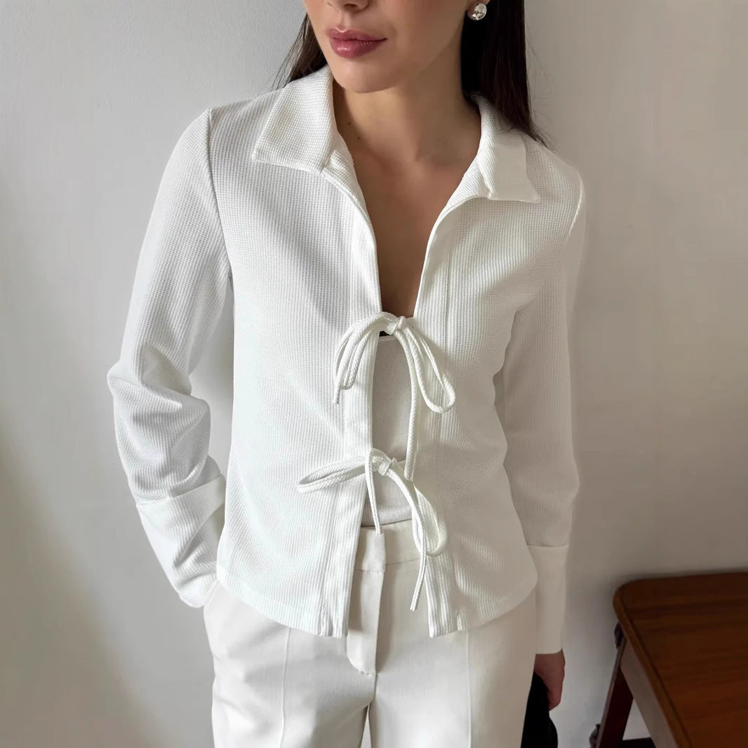 Women's Long Sleeve Lapel Tied Fashionable Jacket