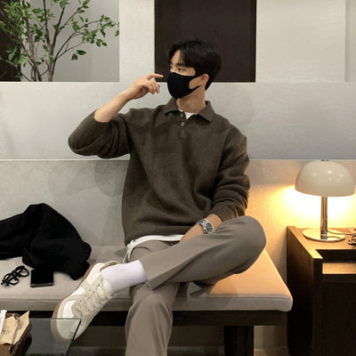 Men’s Polo Collar Knit Sweater | Classic Long-Sleeve Winter Style – LuxeHaven