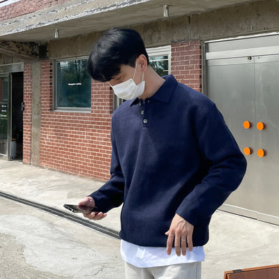 Men’s Polo Collar Knit Sweater | Classic Long-Sleeve Winter Style – LuxeHaven