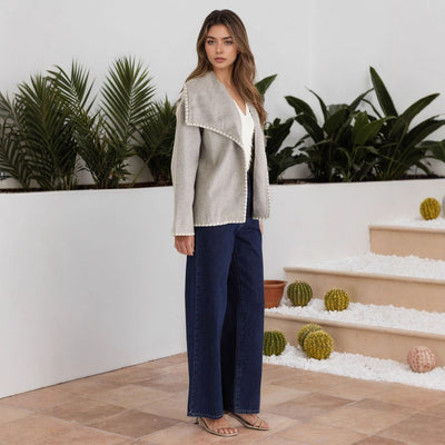 Elegant Warm Short Contrast Color Loose Design Cardigan Coat