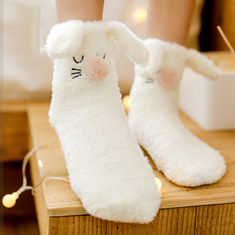 LuxeHaven thick warm floor socks with cartoon jacquard design for women – cozy winter indoor socks