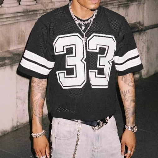 Men’s Mesh Sports Jersey T-Shirt – Loose Fit Round Neck Hip Hop Streetwear | LuxeHaven