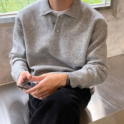 Men’s Polo Collar Knit Sweater | Classic Long-Sleeve Winter Style – LuxeHaven