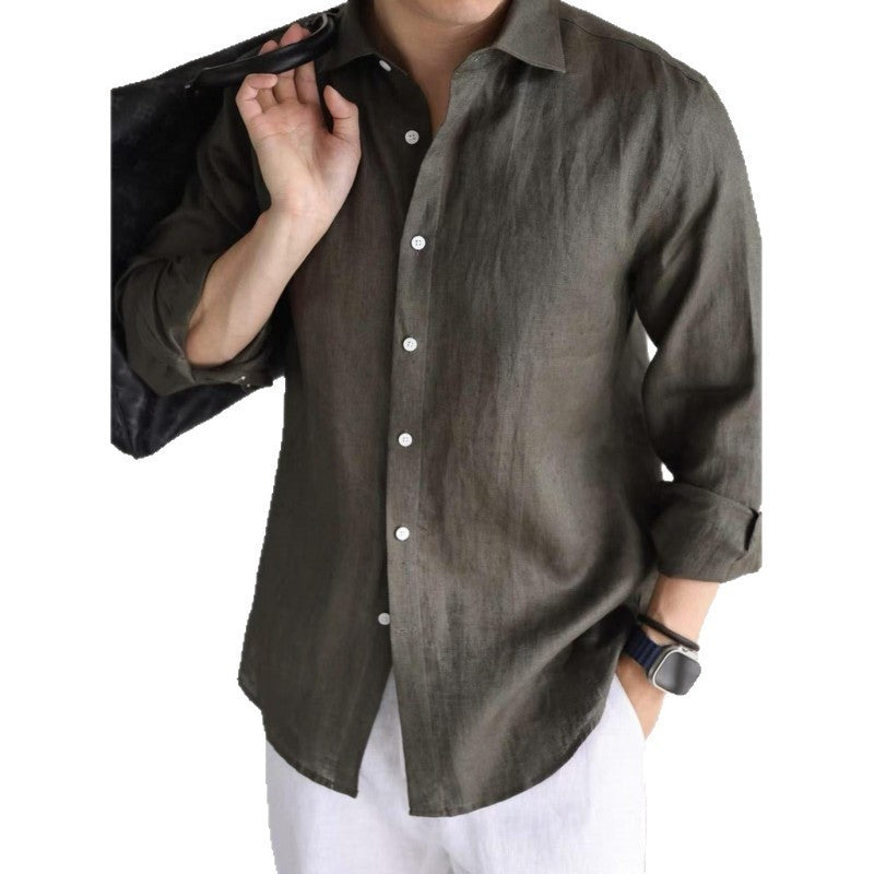 Cotton-Linen Long Sleeve Shirt – Business Casual Solid Color | LuxeHaven