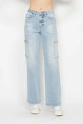 Judy Blue full size high waist straight cargo jeans for women with stretch denim and utility pockets