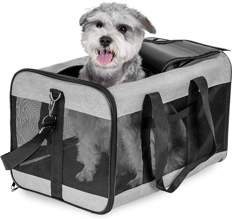 Small dog resting inside the LuxeHaven foldable pet travel bag