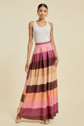 LuxeHaven™ Color Block Maxi Skirt With Pockets for women featuring a flowing maxi length design, color block pattern, and functional pockets