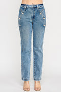 LuxeHaven™ high-rise dad jeans with scallop pocket detail, relaxed straight-leg fit, and classic casual denim styling.