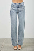 Mid rise straight leg jeans with contrast piping detail and structured denim fit