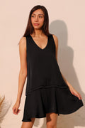 Washed poly silk swing dress with lightweight flowing silhouette and soft drape