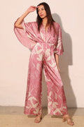 LuxeHaven satin cape jumpsuit front view elegant evening outfit women