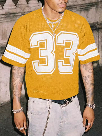 Men’s Mesh Sports Jersey T-Shirt – Loose Fit Round Neck Hip Hop Streetwear | LuxeHaven