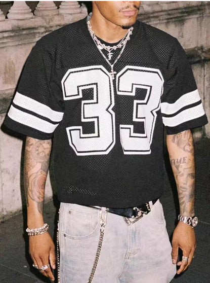 Men’s Mesh Sports Jersey T-Shirt – Loose Fit Round Neck Hip Hop Streetwear | LuxeHaven