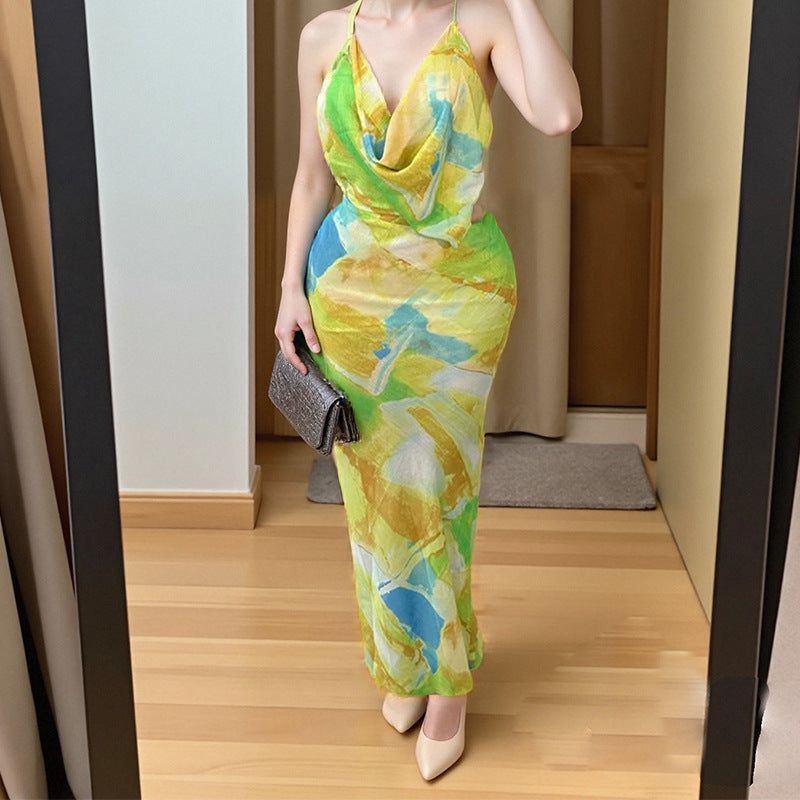 Elegant Sexy Waist Hollow-out Backless Dress Women