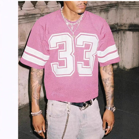 Men’s Mesh Sports Jersey T-Shirt – Loose Fit Round Neck Hip Hop Streetwear | LuxeHaven