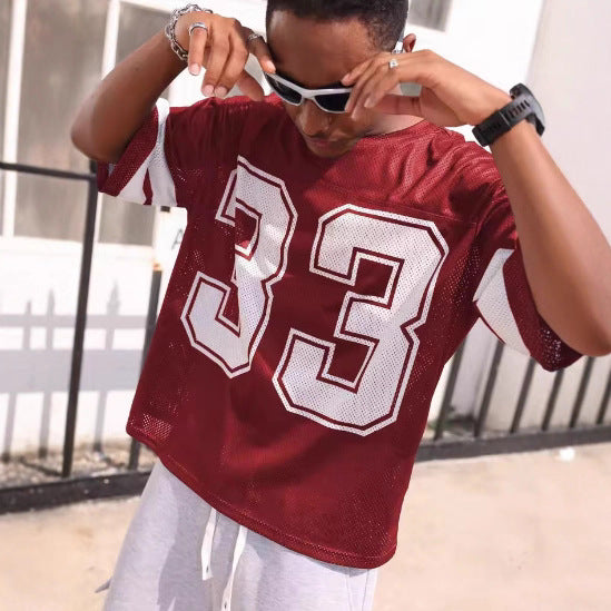 Men’s Mesh Sports Jersey T-Shirt – Loose Fit Round Neck Hip Hop Streetwear | LuxeHaven