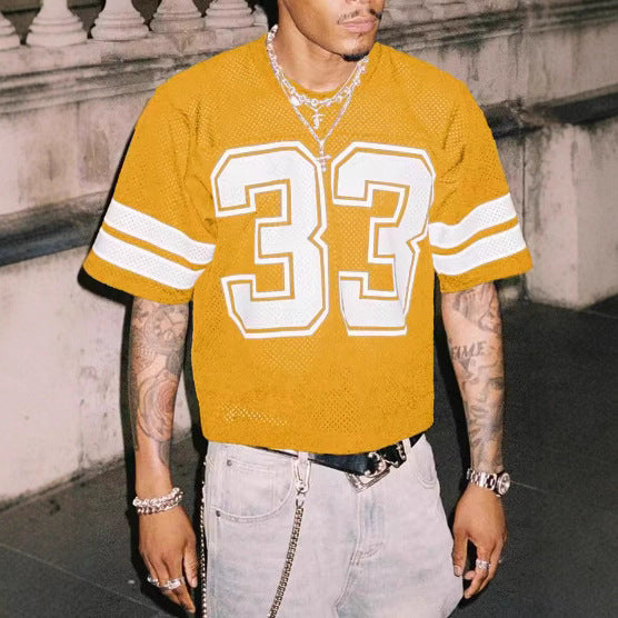 Men’s Mesh Sports Jersey T-Shirt – Loose Fit Round Neck Hip Hop Streetwear | LuxeHaven