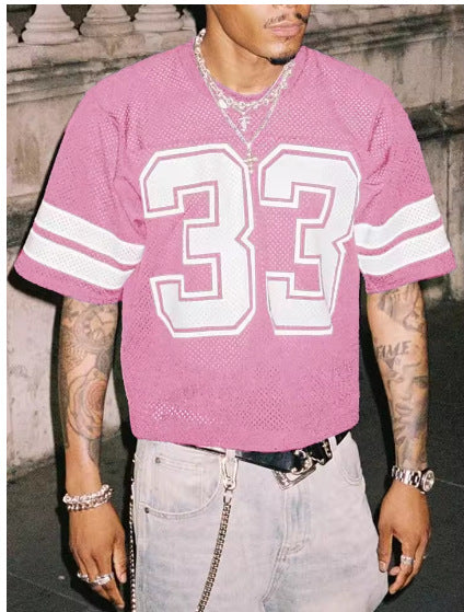 Men’s Mesh Sports Jersey T-Shirt – Loose Fit Round Neck Hip Hop Streetwear | LuxeHaven