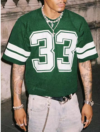 Men’s Mesh Sports Jersey T-Shirt – Loose Fit Round Neck Hip Hop Streetwear | LuxeHaven