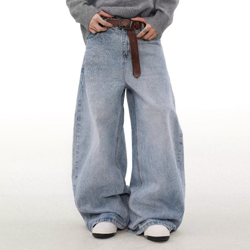 Retro washed distressed straight jeans in vintage denim style – LuxeHaven