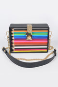 LuxeHaven™ pencil case with key and lock closure chain detail mini clutch bag