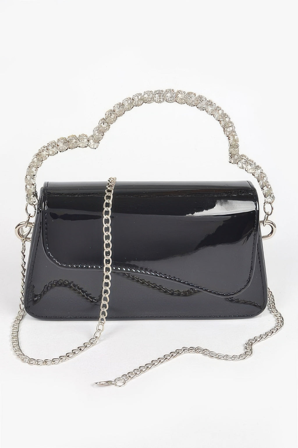 LuxeHaven glitter rhinestone handle bag with sparkling structured silhouette, embellished handle, and glamorous evening styling.