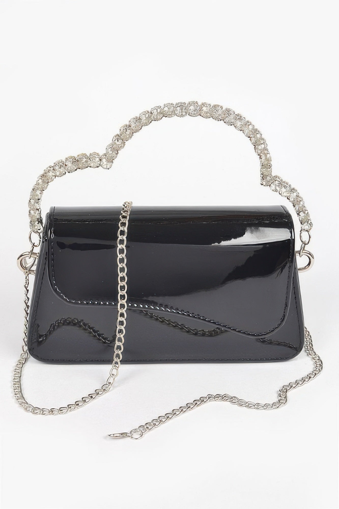 LuxeHaven glitter rhinestone handle bag with sparkling structured silhouette, embellished handle, and glamorous evening styling.