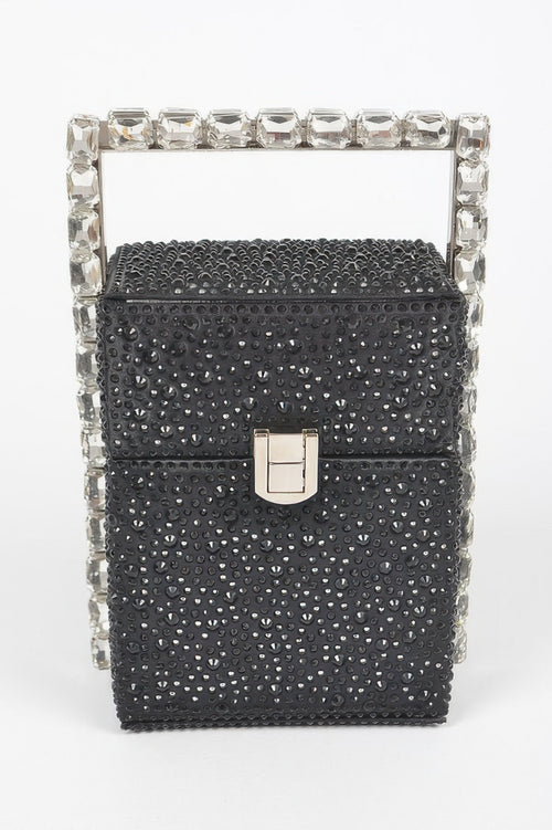 LuxeHaven™ Women's Rhinestone Handle Stoned Party Clutch with sparkling crystal embellishments and elegant evening design.