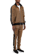 Man wearing LuxeHaven rich checkered track pants with a comfortable athletic fit and stylish checkered pattern.