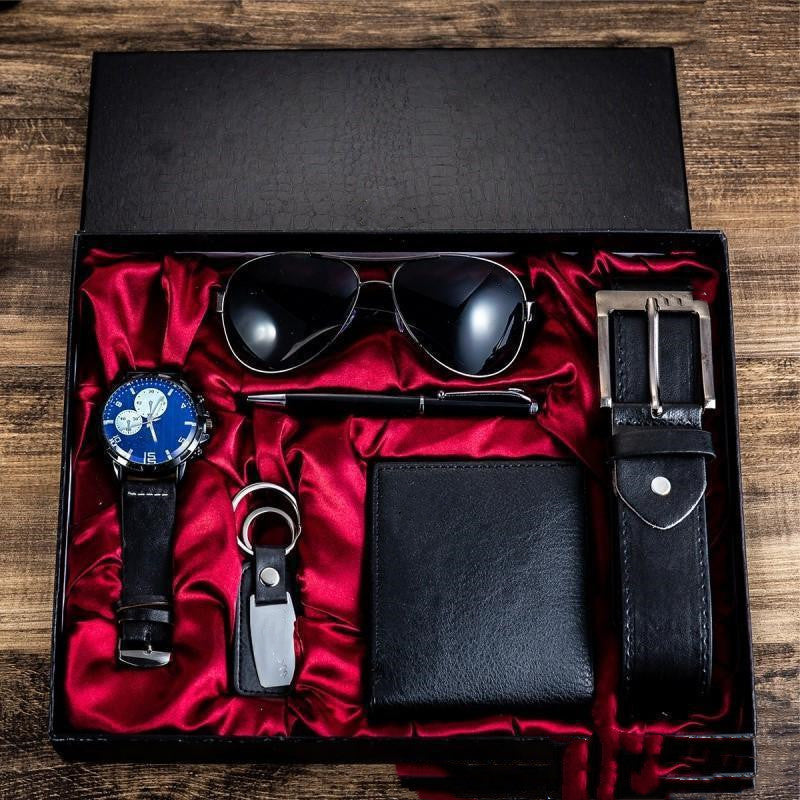 LuxeHaven Men’s Luxury Gift Box – Sunglasses, Belt, Watch & Wallet (6-Piece Set)
