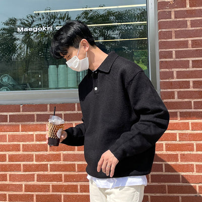 Men’s Polo Collar Knit Sweater | Classic Long-Sleeve Winter Style – LuxeHaven