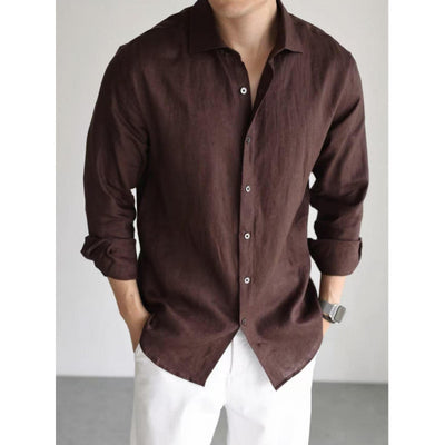 Cotton-Linen Long Sleeve Shirt | Business Casual Solid Color – LuxeHaven