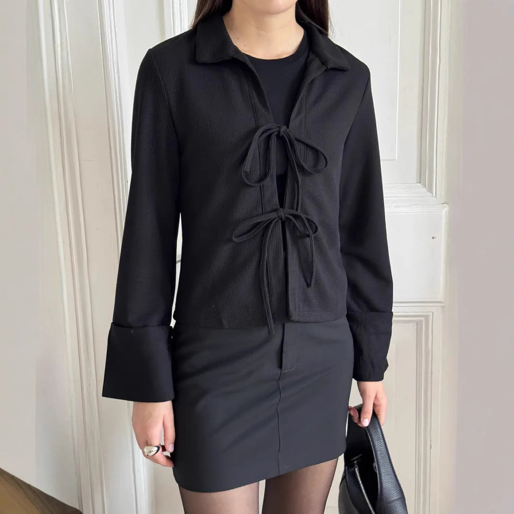 Women's Long Sleeve Lapel Tied Fashionable Jacket