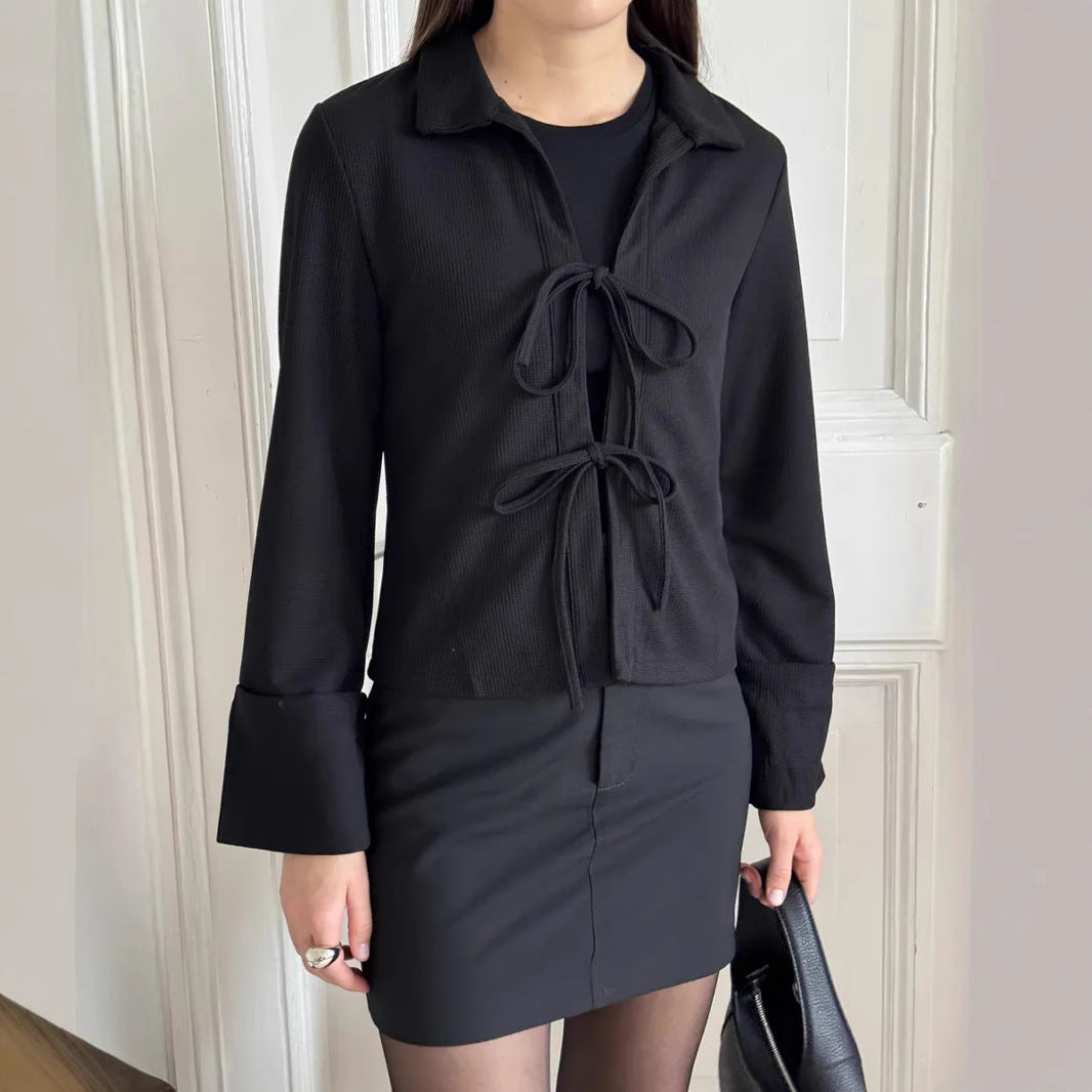 Women's Long Sleeve Lapel Tied Fashionable Jacket