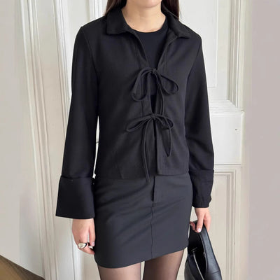 Women's Long Sleeve Lapel Tied Fashionable Jacket