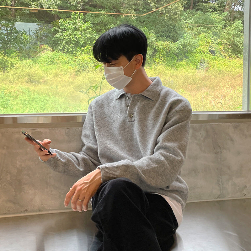 Men’s Polo Collar Knit Sweater | Classic Long-Sleeve Winter Style – LuxeHaven