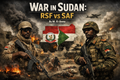 LuxeHaven book cover titled “War in Sudan: RSF vs SAF” by M. El-Doma, analyzing the political and humanitarian dimensions of the Sudan conflict.